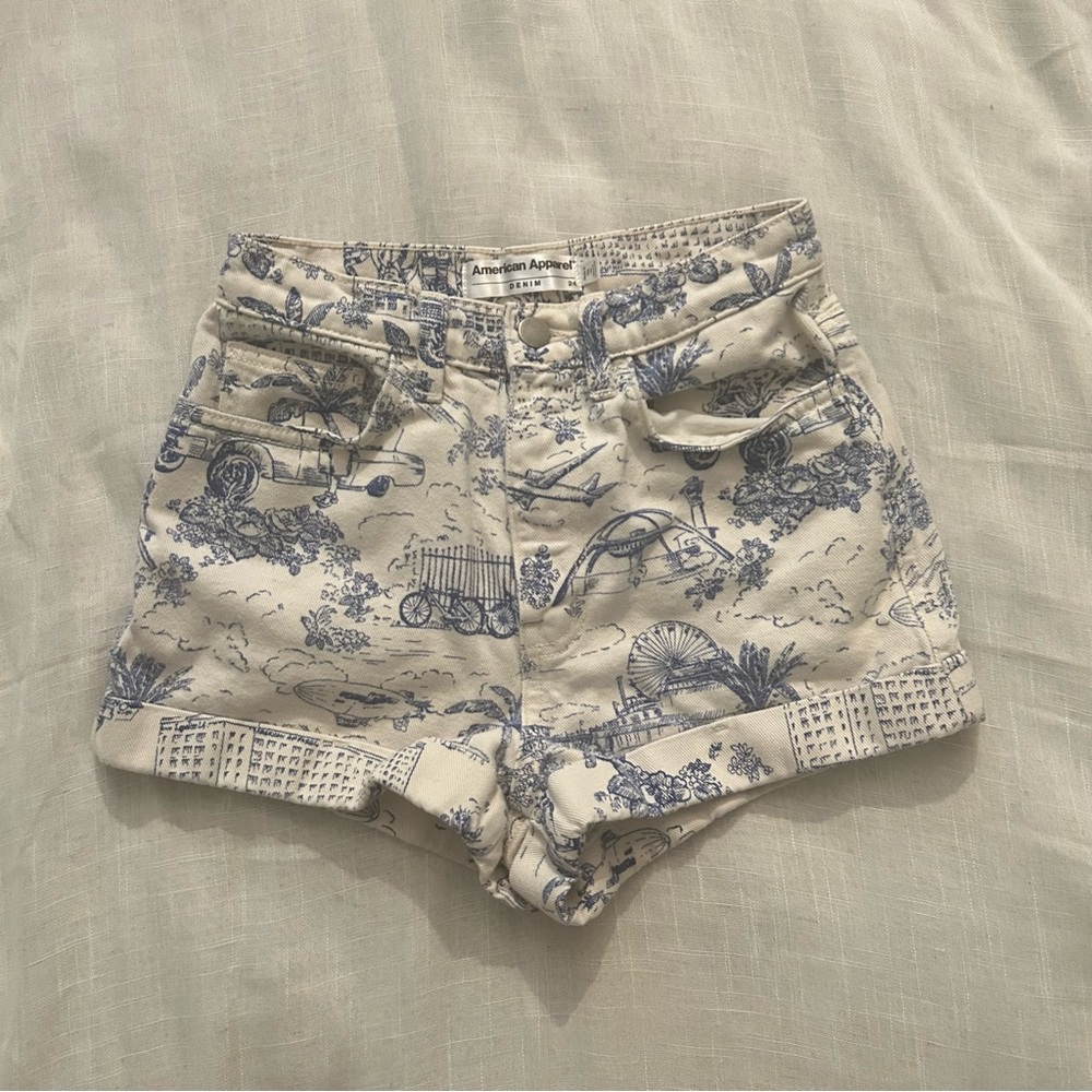 American Apparel Blue and White Printed Women Shorts